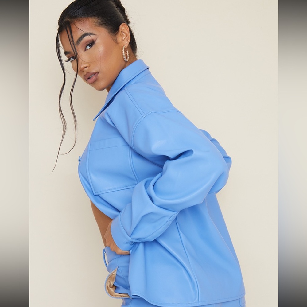 Pretty Little Thing Blue faux leather jacket